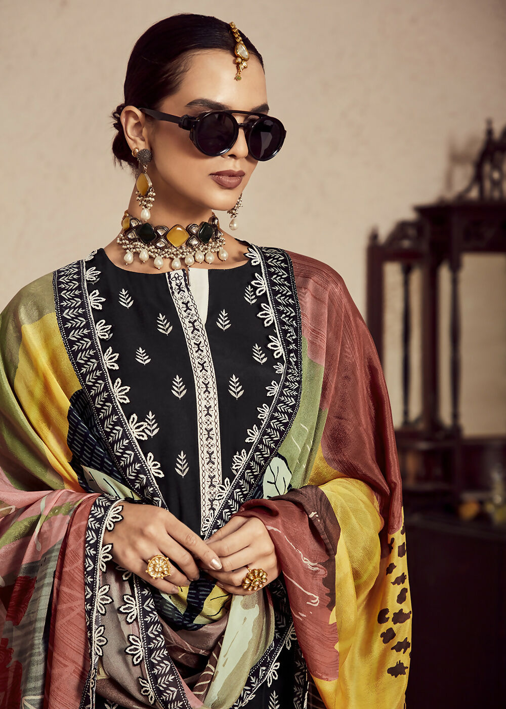 Muslin Cotton Black Digital Print & Embroidered Salwar Suit - Emponline | Grocsy