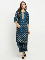 Rudra Bazaar Stright Gold Printed Kurti With Palazzo | Grocsy