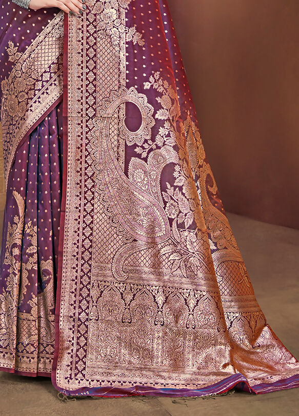 Sangam Prints Wine Silk Woven Work Traditional Saree | Grocsy