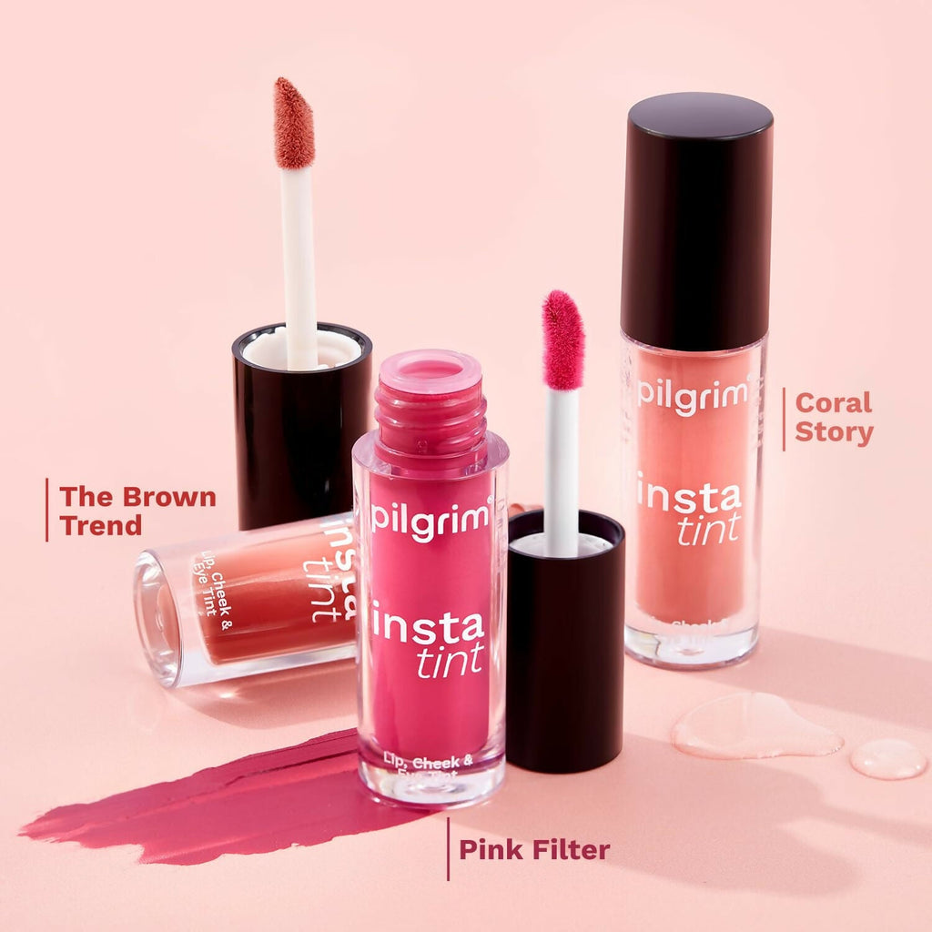Pilgrim 3 In 1 Lip, Cheek And Eye Tint With Goodness Of Spanish - Coral Story - 02 | Grocsy