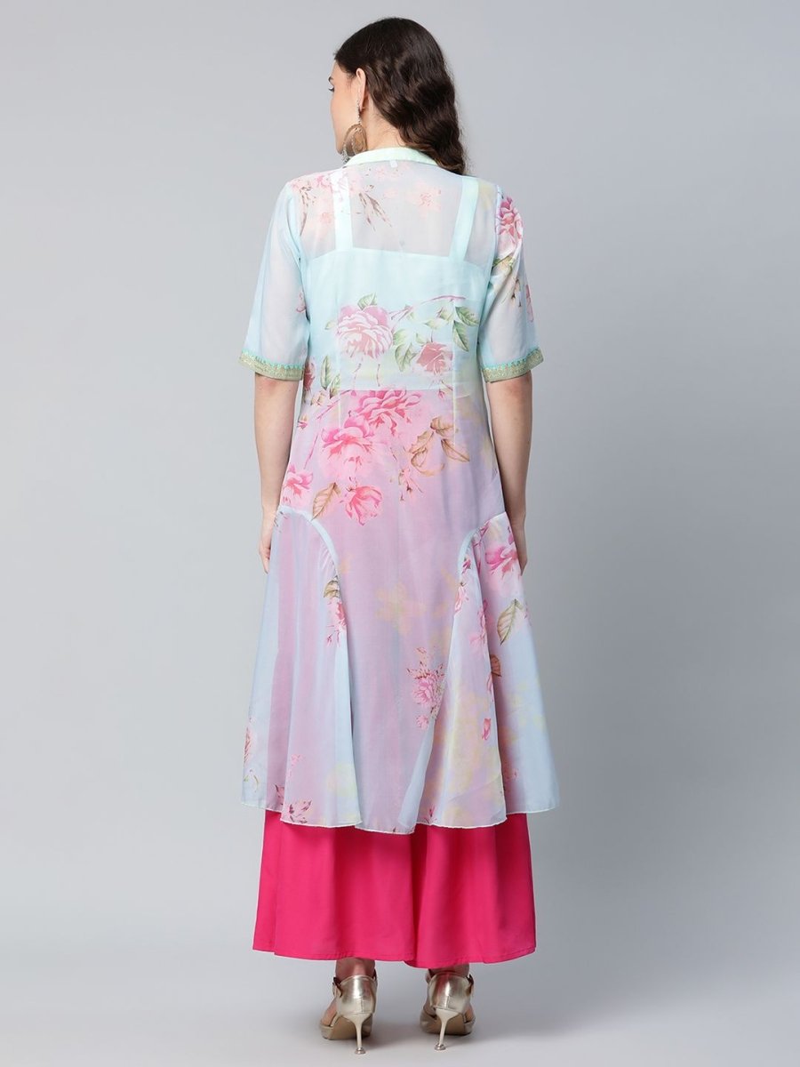 Ahalyaa Women Sea Green Floral Printed Top With Kurta | Grocsy