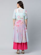 Ahalyaa Women Sea Green Floral Printed Top With Kurta | Grocsy