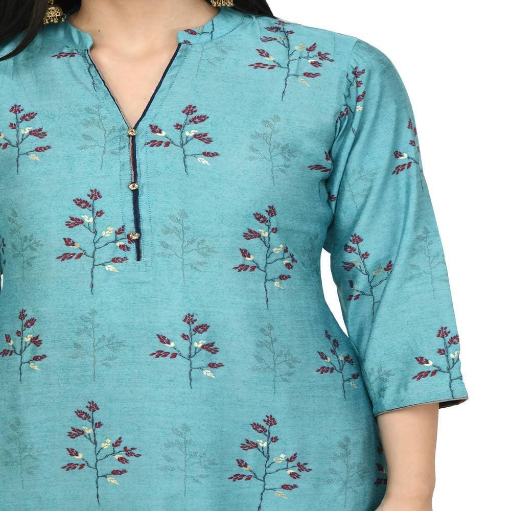 Lagi Women's Turquoise Blue Printed Straight Kurta & Pant (MC41A) | Grocsy