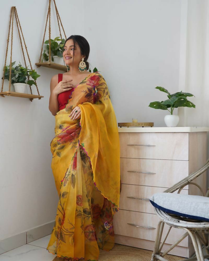 Vamsee Dillagi Yellow Organza Saree | Grocsy