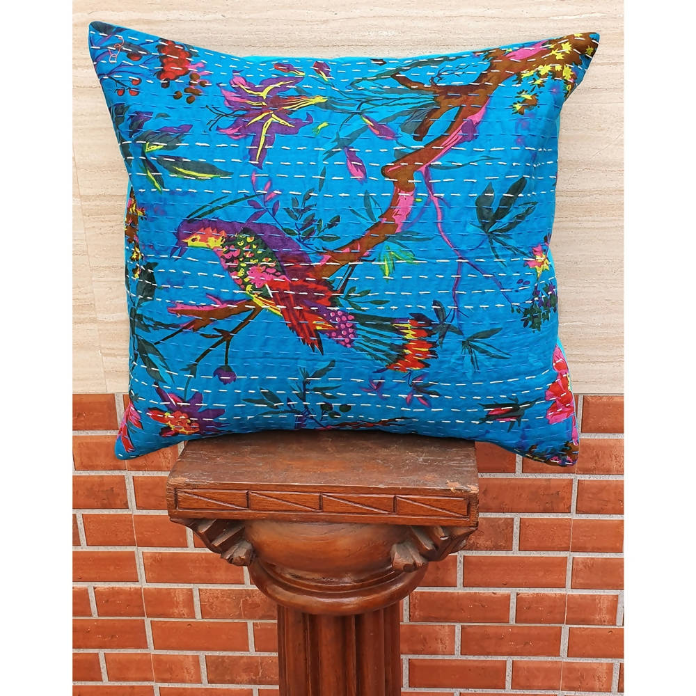 The Decor Nook Turquoise Base With Birds Print Cushion Cover | Grocsy
