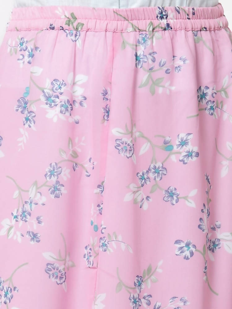 Myshka Pink Color Georgette Printed Skirt | Grocsy