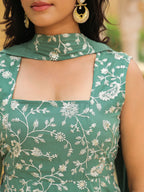 Janasya Sage Green Georgette Embroidered Kurta,Bottom & Dupatta | Grocsy