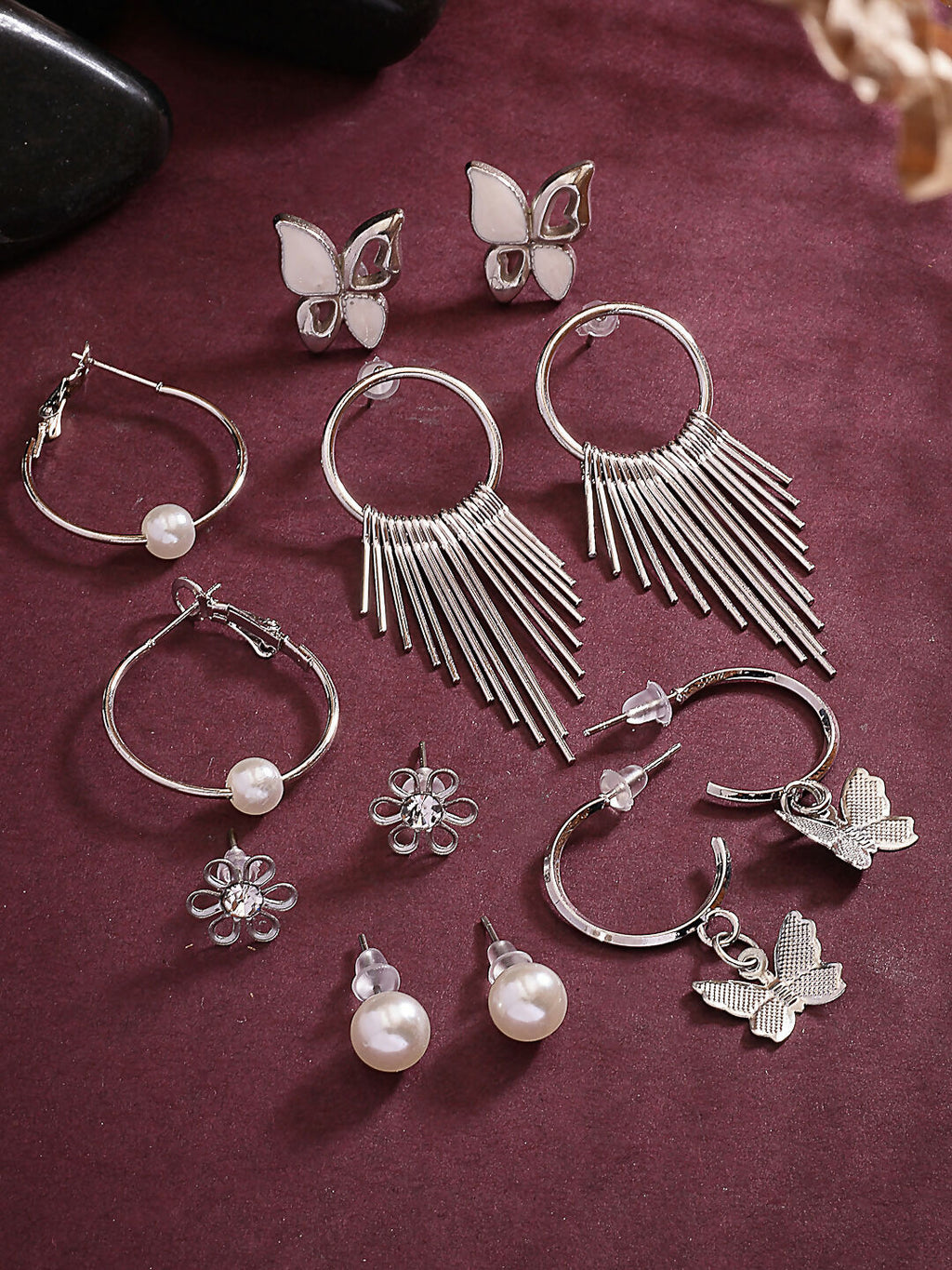 NVR Women's Set of 6 Silver-Plated Contemporary Drop Earrings | Grocsy