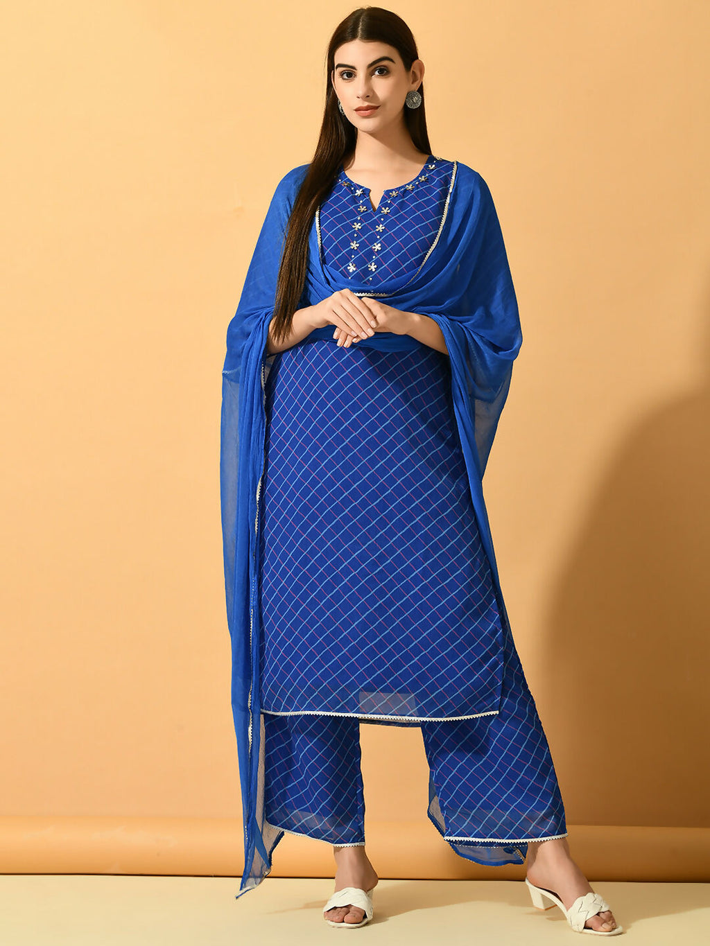 Myshka Women's Blue Embroidered Party Kurta Sets | Grocsy