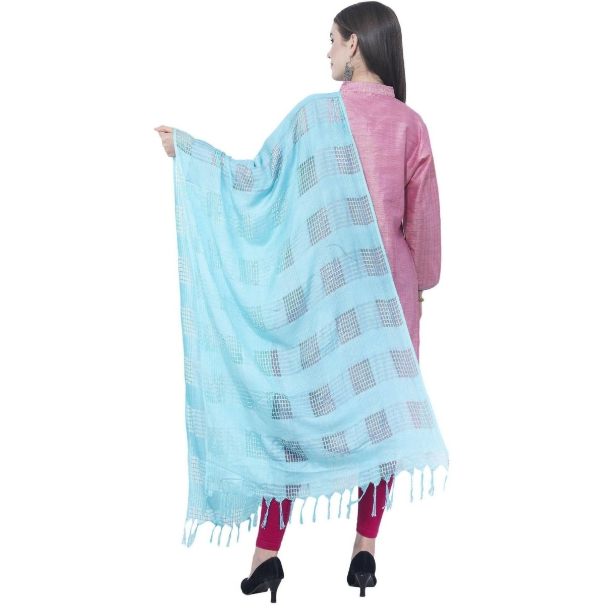 A R Silk Firozi Color Window Square Cotton Dupattas and Chunnis | Grocsy