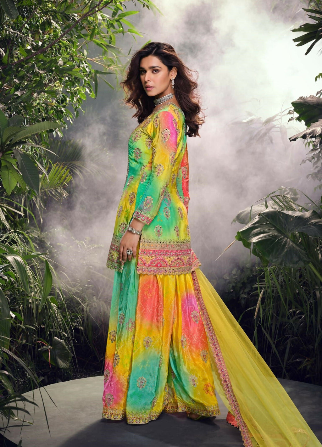 Anaita Yellow Chinon Stitched Suit with Embroidery & Sequence Work | Grocsy