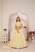 Eilara Lemon Green Net Floral Embroidered Lehenga Choli Set | Grocsy