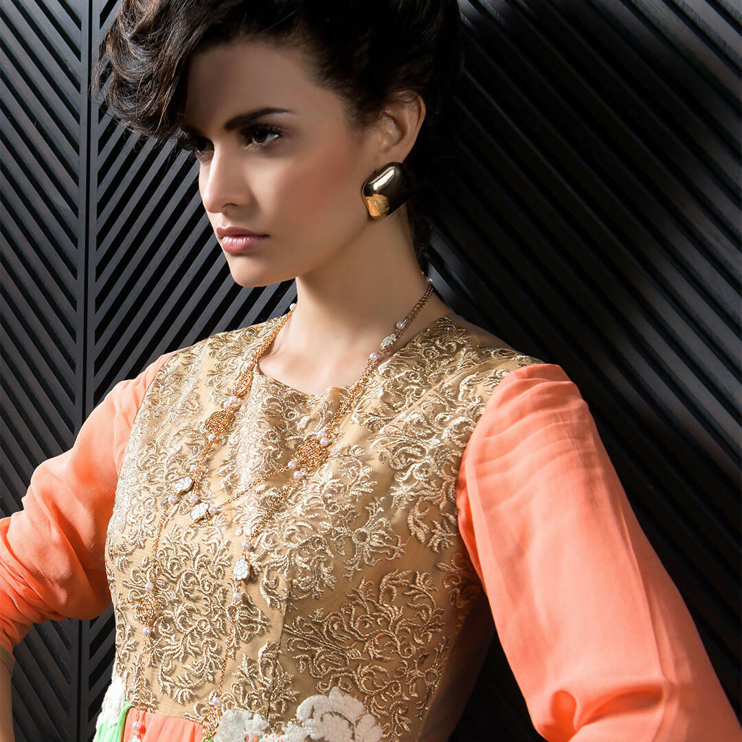 Orange Georgette Floral Embroidered A-line Kurti - Missy | Grocsy