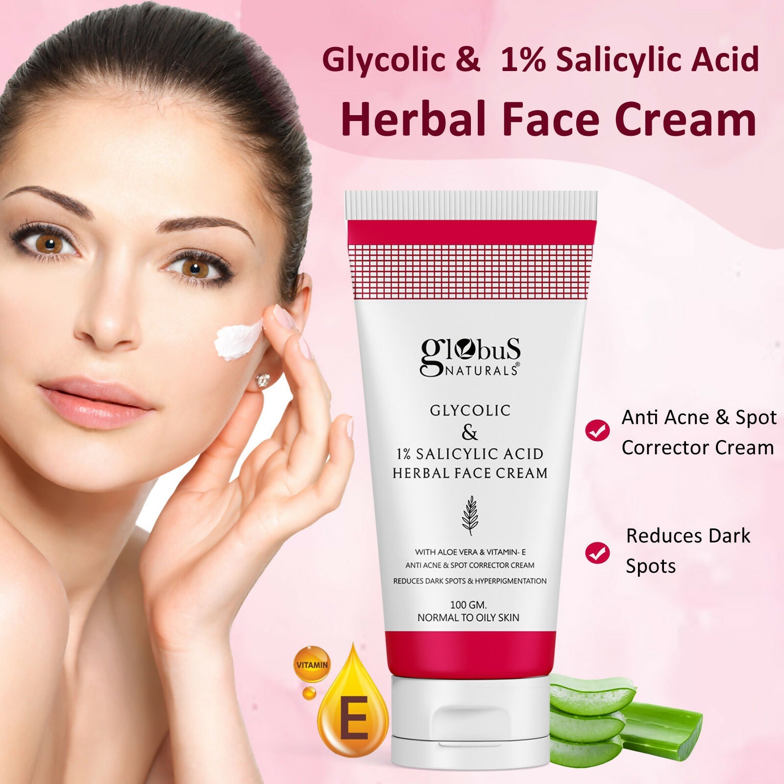 Globus Naturals Glycolic & 1% Salicylic Acid Herbal Anti Acne Face Cream | Grocsy