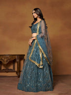 Blue Butterfly Soft Net Embroidery With Real Mirror Work Lehenga Choli - Jihu Culture | Grocsy