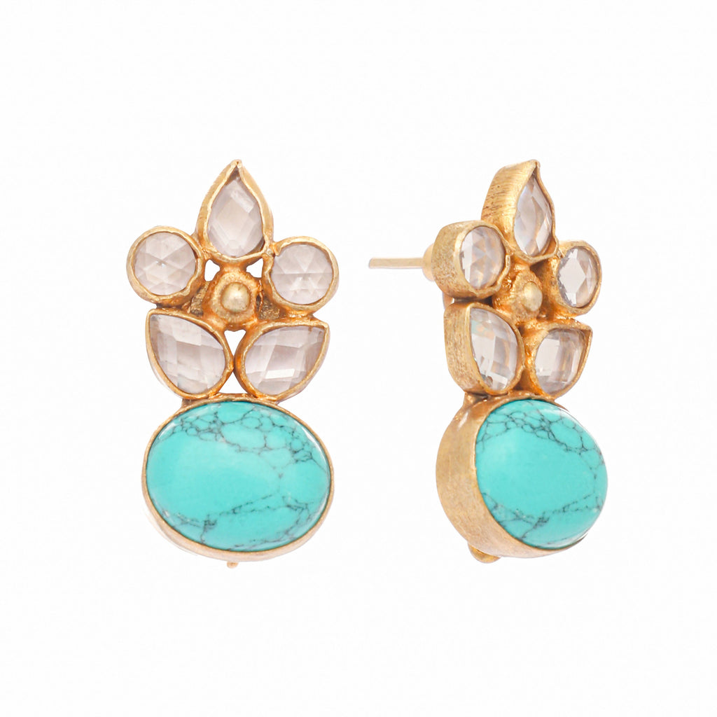 Nuyug 22K Gold Plated Turquoise Bloom Studs | Grocsy