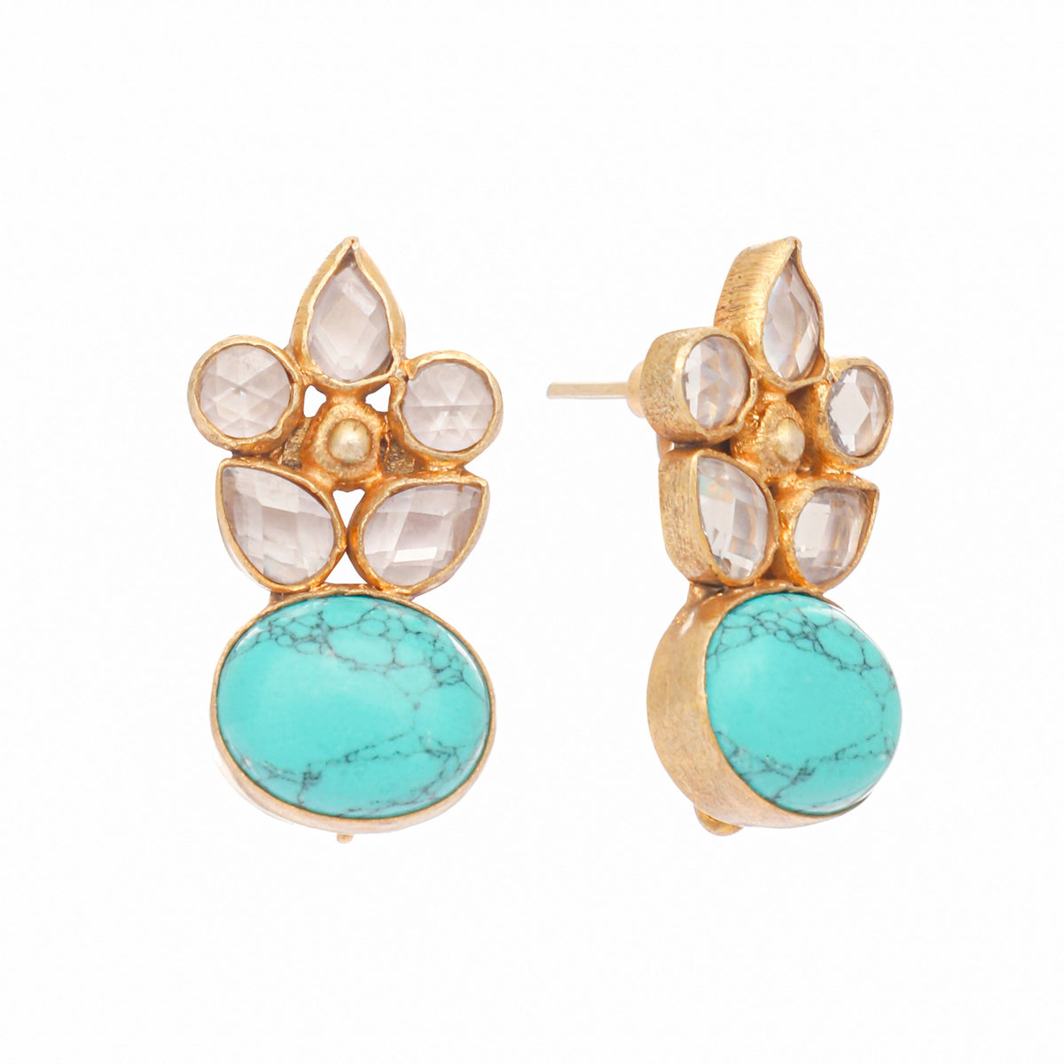 Nuyug 22K Gold Plated Turquoise Bloom Studs | Grocsy