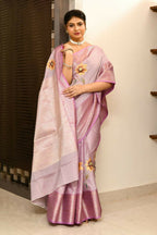 Joban Fashion Lavender Saree Kataan Applick Witch Mirror | Grocsy