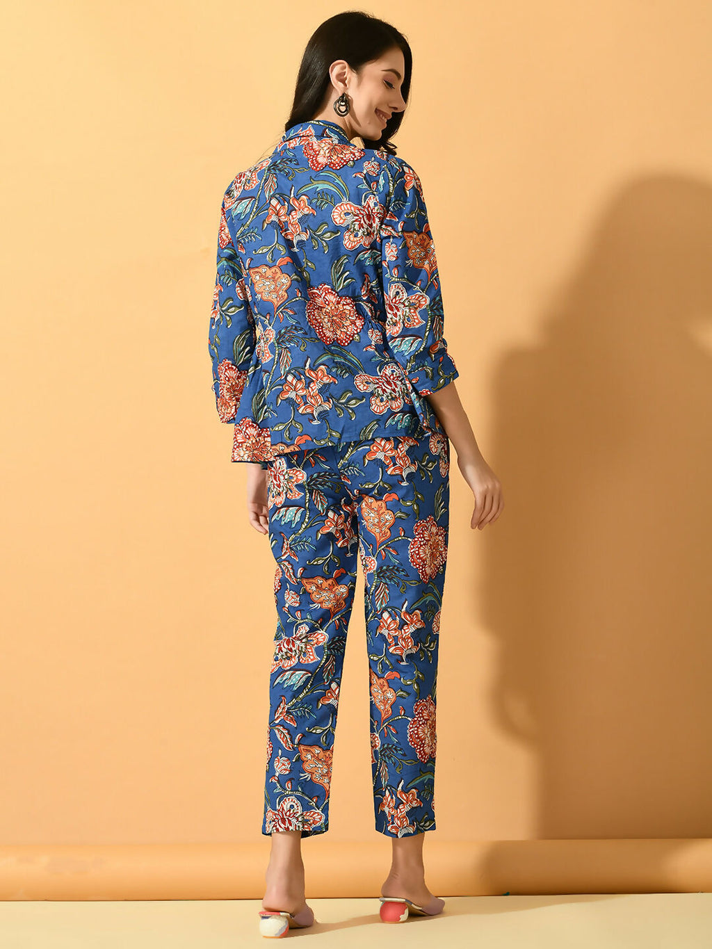 Myshka Women's Blue Printed Floral Jacket | Grocsy