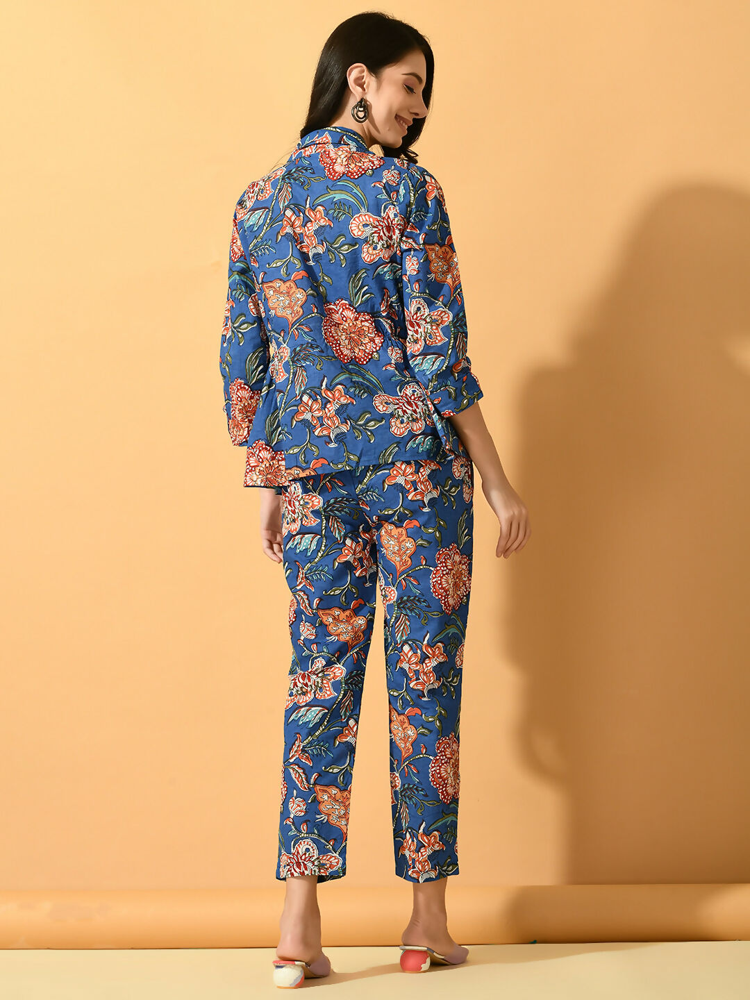 Myshka Women's Blue Printed Floral Jacket | Grocsy