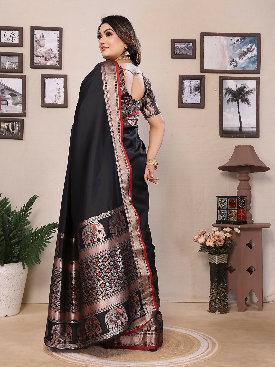 Joban Fashion Black Solid Banarasi Silk Sarees | Grocsy