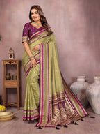 Aastha Fashion Mehndi Kalamkari Silk Weaving Saree | Grocsy