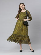 Souchii Black Bandhani Printed Ethnic Fit & Flare Dress | Grocsy