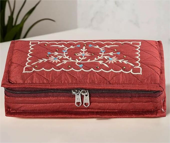 Asmaani 7 Pocket Maroon Embroidery Jewellery Kit | Grocsy