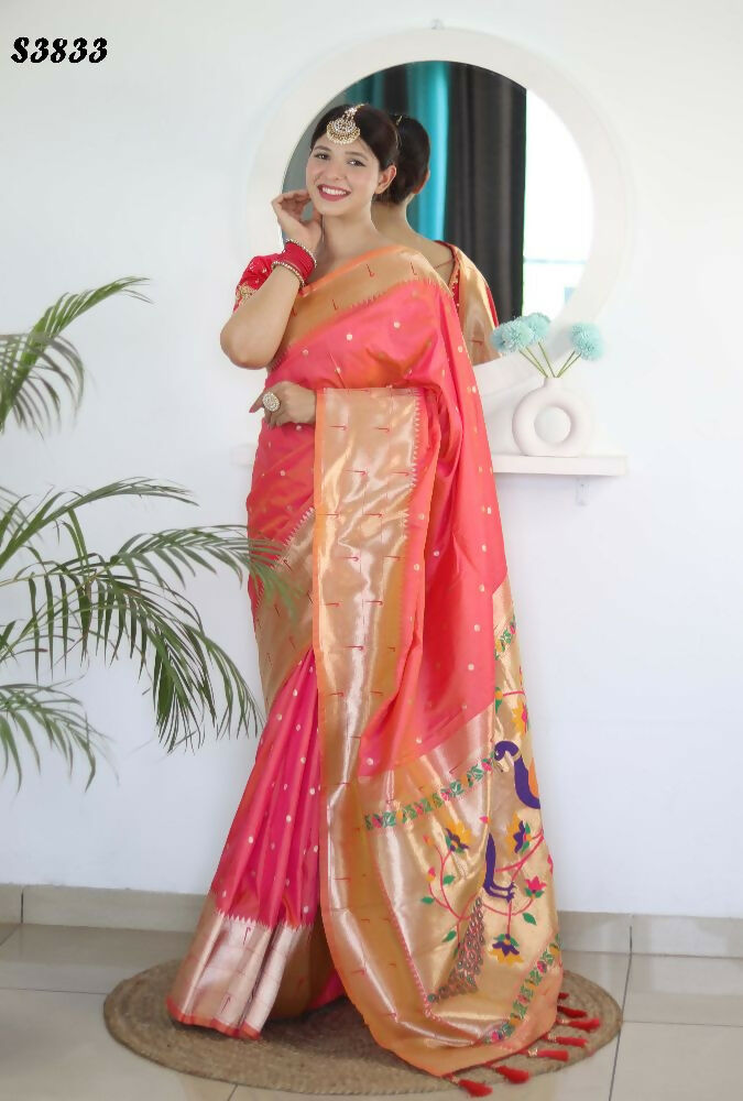 Gajri Woven Jacquard Designer Embroidery Work Party Wear Saree - Parampara | Grocsy