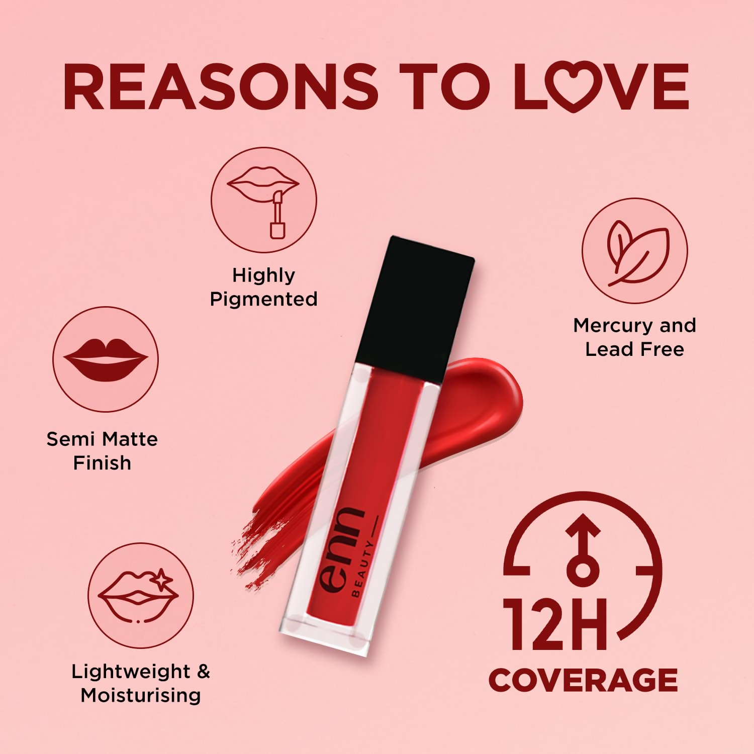 Enn Semi Matte Red Liquid Lipstick - Sangria Red | Grocsy