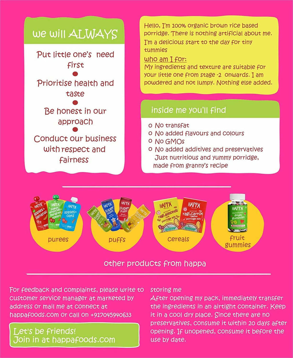 Happa Organic Baby Food, Brown Rice+ Apple + Banana Porridge Mix | Grocsy