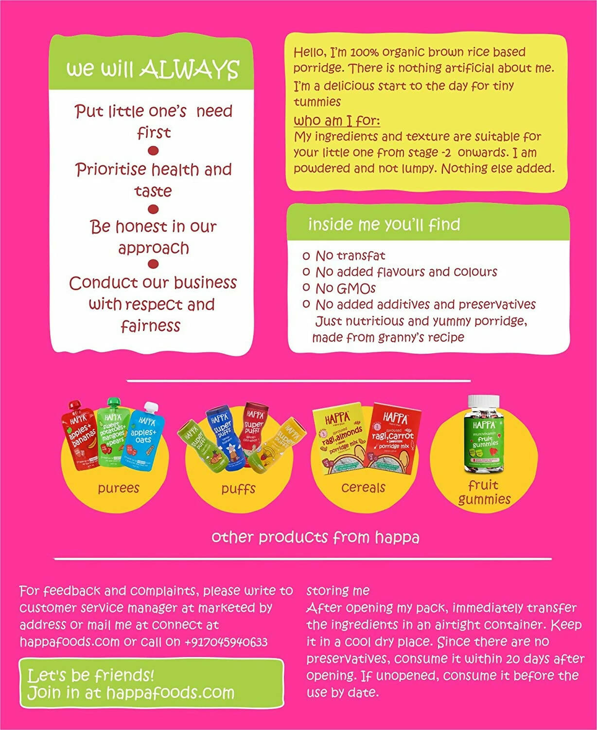 Happa Organic Baby Food, Brown Rice+ Apple + Banana Porridge Mix | Grocsy