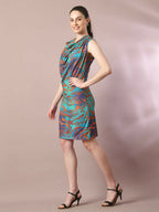 Myshka Women's Multi Printed Cowl Neck Bodycon Party Dress | Grocsy