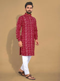 Anaita Maroon Printed Cotton Straight Kurta | Grocsy