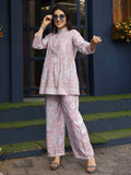 Light Pink Rayon Floral Printed Top with Matching Bottom - Eesha | Grocsy