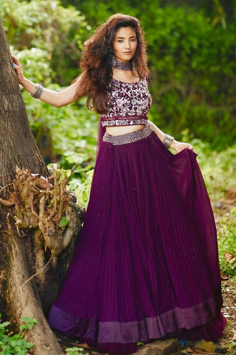 Jyoti Fashion Wine Crush Georgette Designer Lehenga Choli with Dupatta | Grocsy