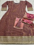 Anaita Brown Shimmer Stitched Anarkali Suit with Sequins Embroidery Foil Stitch Work | Grocsy