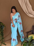 Vamsee Fana Sky Georgette Silk Saree | Grocsy