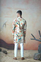 Serenity Bird Themed Print Cotton Nehrujacket Set by Hilo Design | Grocsy
