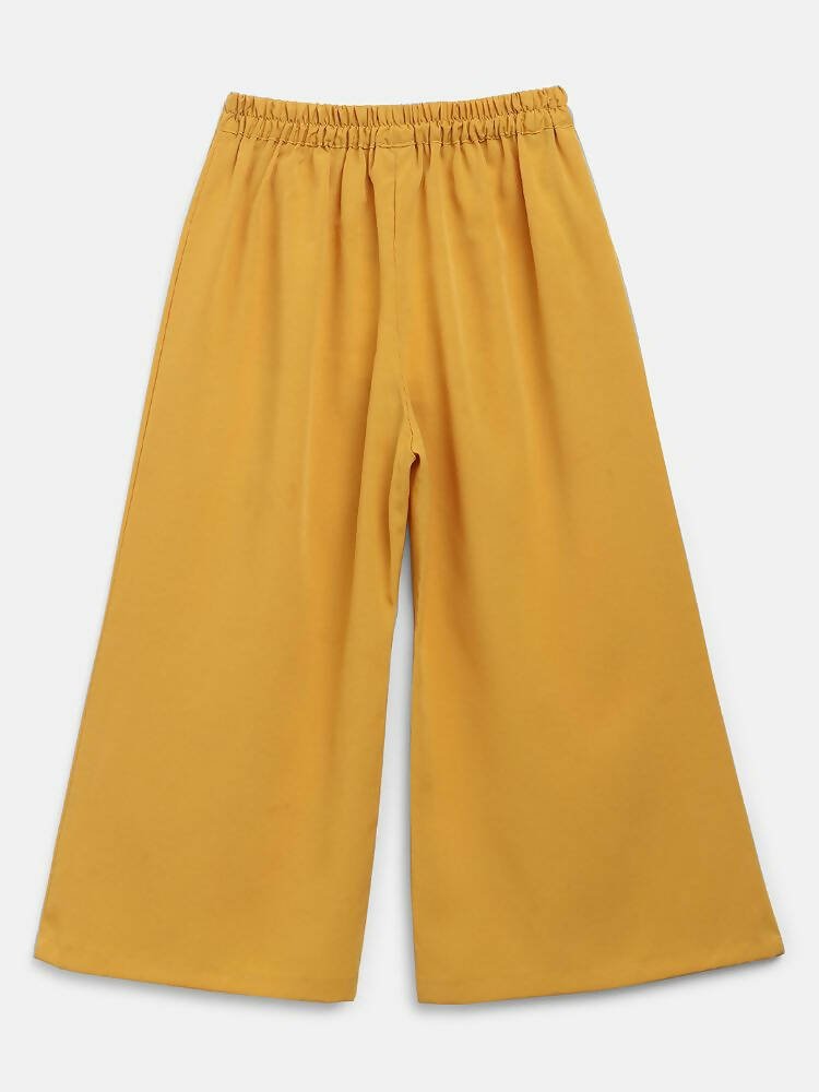 Ahalyaa Mustard Georgette Flared Kids Kurta Palazzo Set For Girls | Grocsy