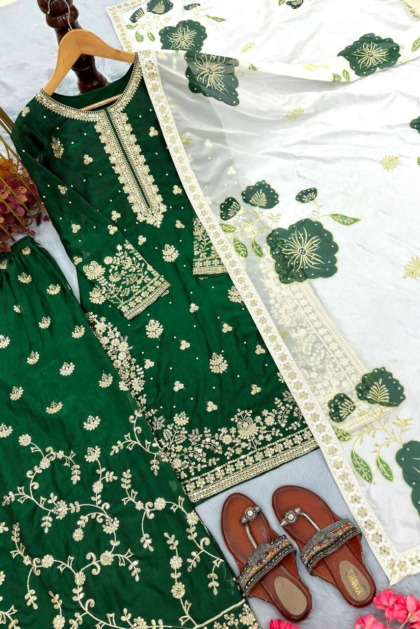 Teeya Creation Green Fendy Silk Beads Work Designer Wedding Wear Salwar Suit | Grocsy
