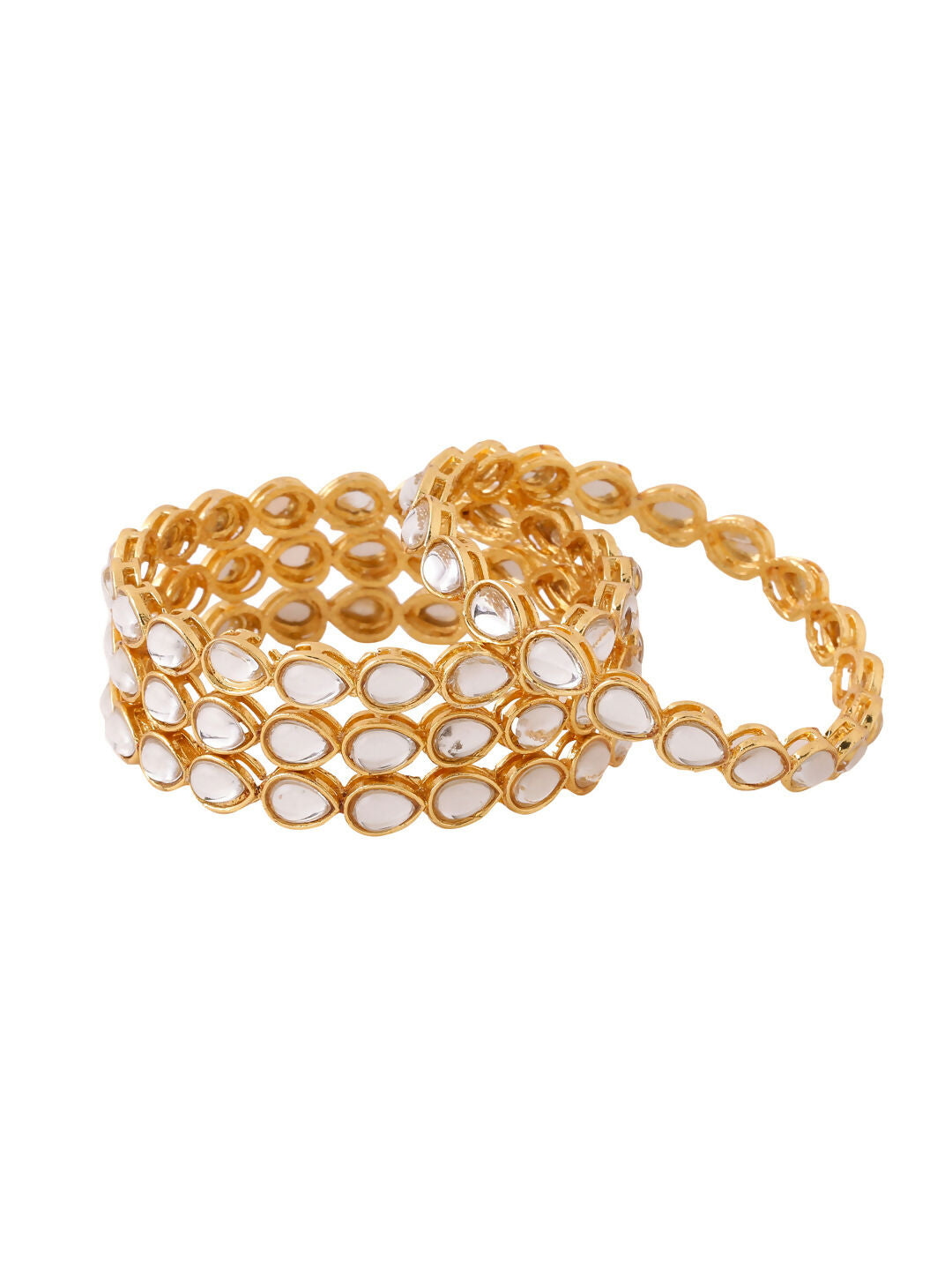 NVR Women's Set of 4 Gold-Polished Kundan Studded Traditional Bangles | Grocsy