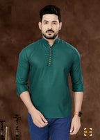 Joban Fashion Men's Pure Cotton Green Plain Short Kurta | Grocsy
