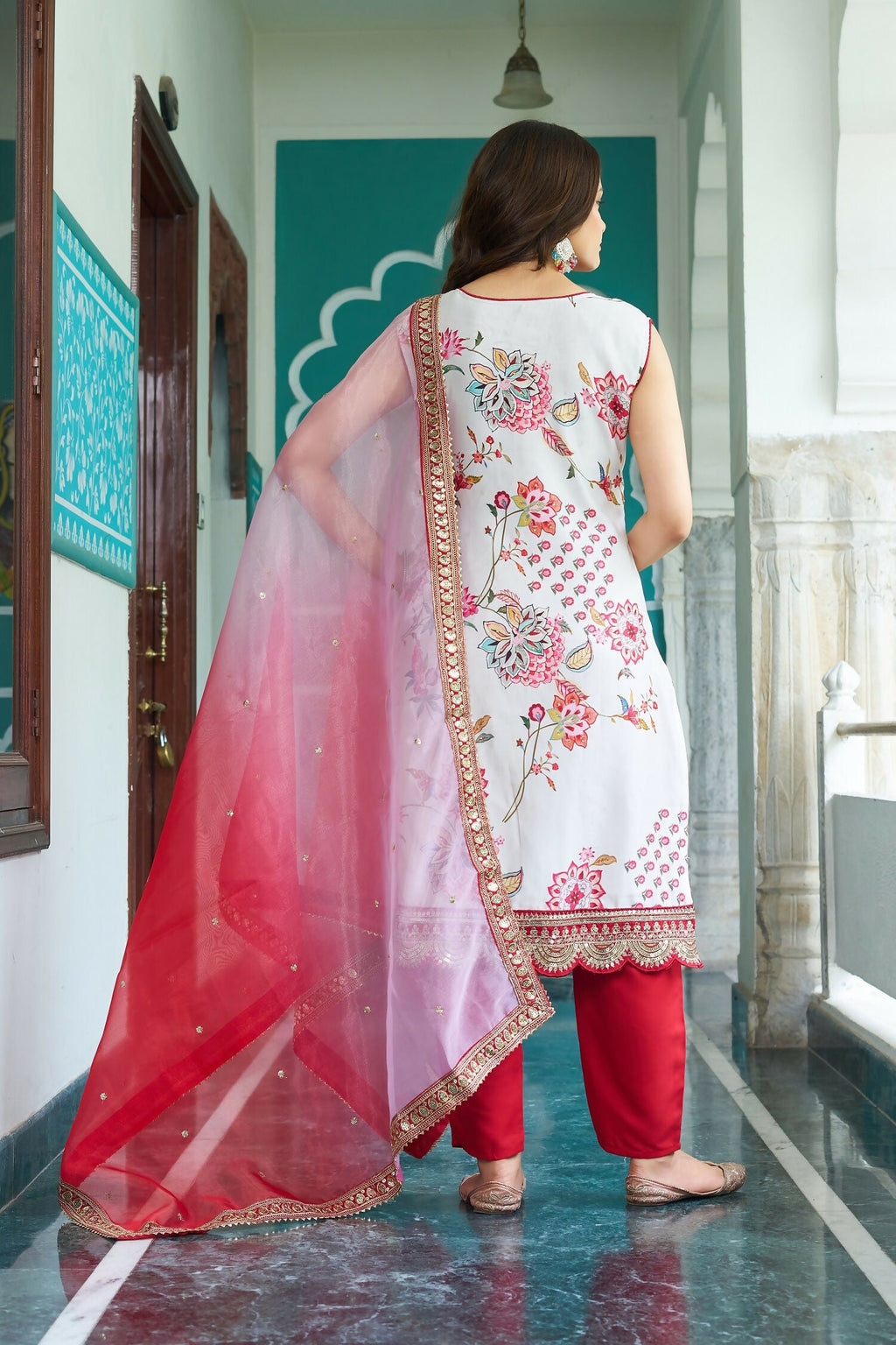 Joban Fashion White Kurta Set Georgette Embroidery Sequence Work | Grocsy