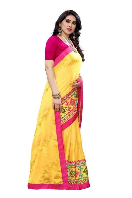 Vamika Yellow Chiffon Emboridered Saree (SUIDHAGA YELLOW) | Grocsy