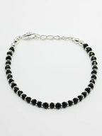 NVR Women Silver-Toned Black Brass Rhodium-Plated Link Bracelet
