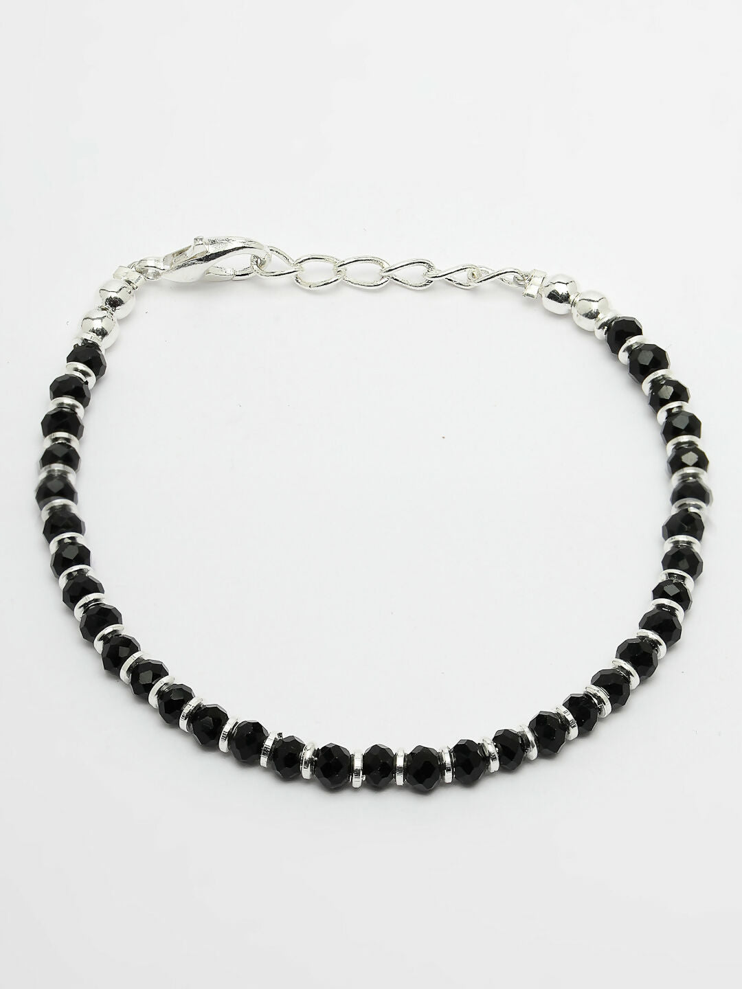 NVR Women Silver-Toned Black Brass Rhodium-Plated Link Bracelet