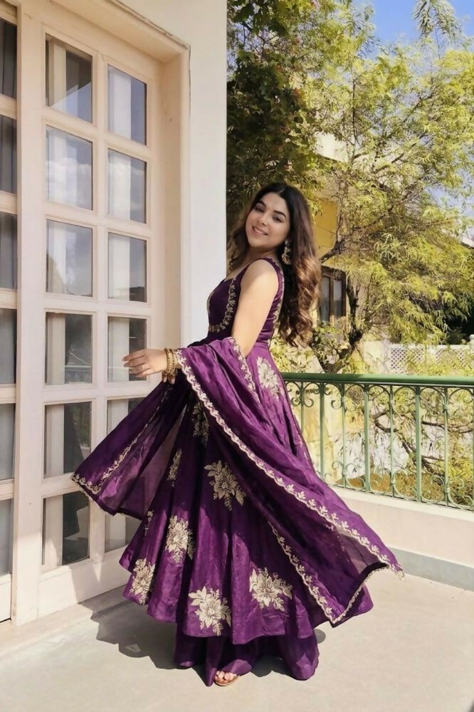 Teeya Creation New Womens Trendy Embroidery Sequence Work Purple Kurta Set | Grocsy