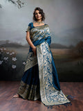 Shree Shyam Fashion Navy Blue Silk Blend Saree | Grocsy