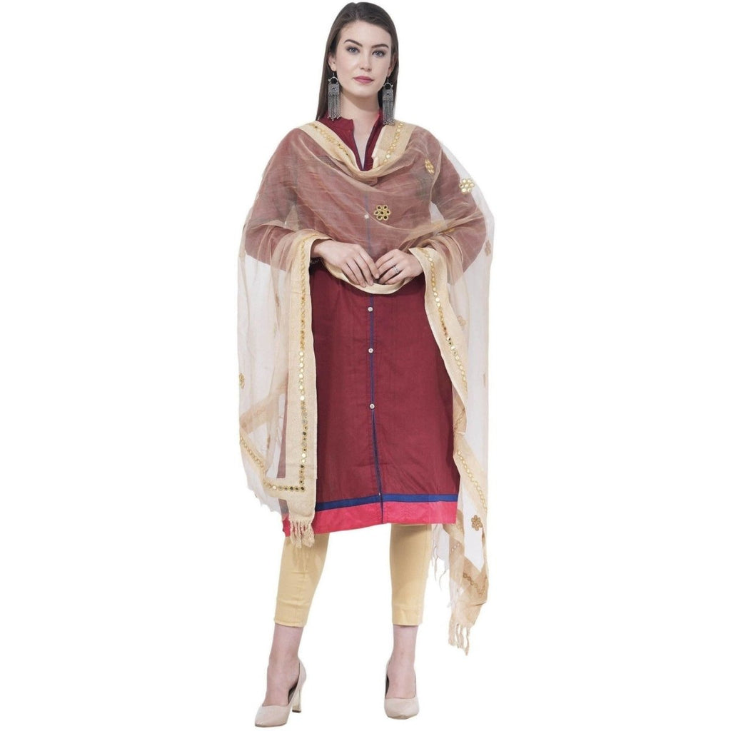 A R Silk Light Golden Color Flower Mirror Orgenza Cotton Dupattas and Chunnis | Grocsy